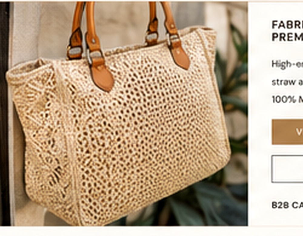 Premium Made in Italy fabric and woven bag with leather handles.